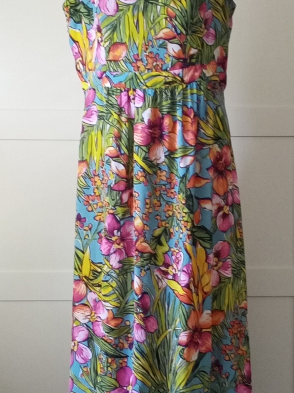 Floral Tropical Print Sundress in Blue and Pink
